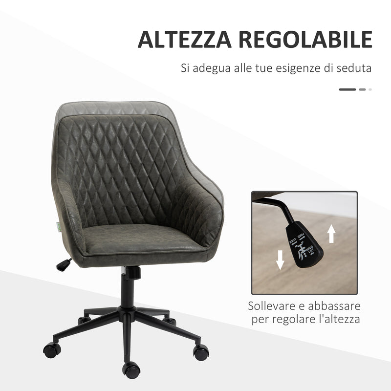 Sedia Operativa da Ufficio Reclinabile 59x60x90-100 cm Altezza Regolabile in Similpelle Grigia-4