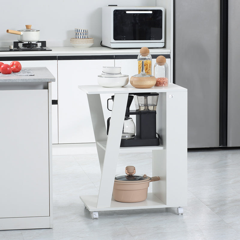 Carrello da Cucina Portavivande 60x38x77 cm 2 Ripiani e Ruote in Legno Bianco-2