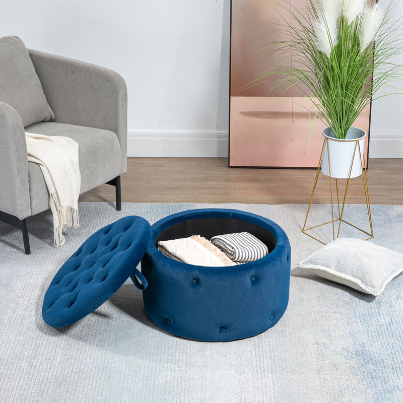 Pouf Poggiapiedi Ø60x40 cm in Velluto Blu Scuro-7