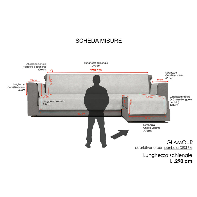 Copridivano con Penisola Destra Seduta 290 cm in Poliestere e Cotone Grigio Scuro-5