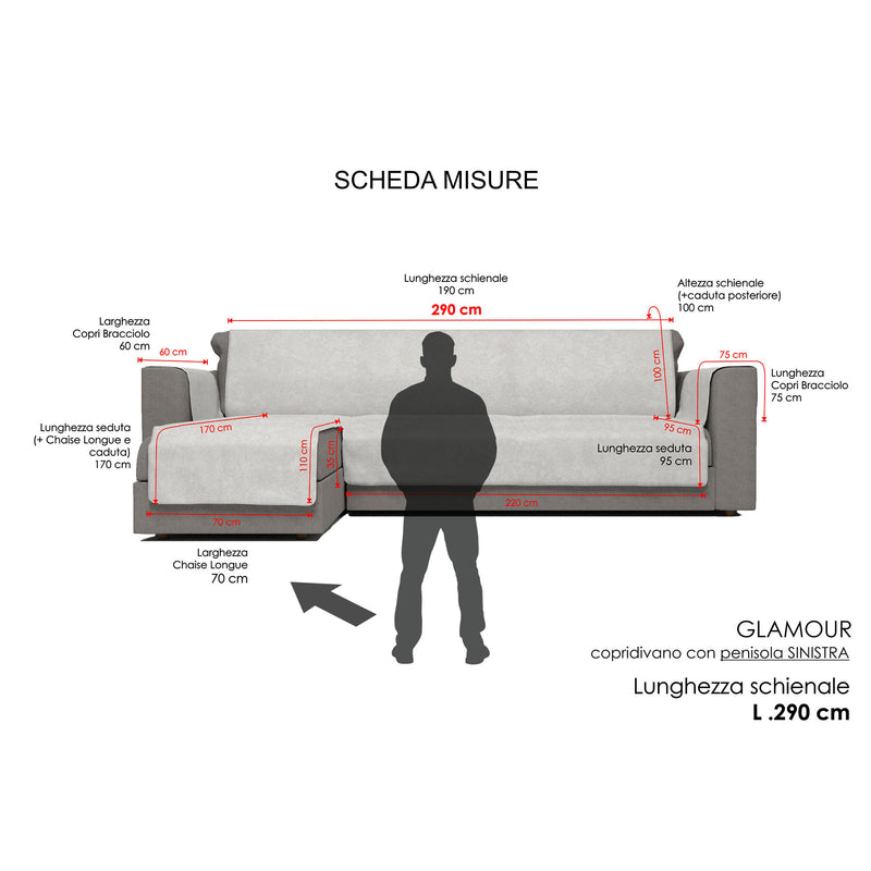 Copridivano con Penisola Sinistra Seduta 290 cm in Poliestere e Cotone Panna-5