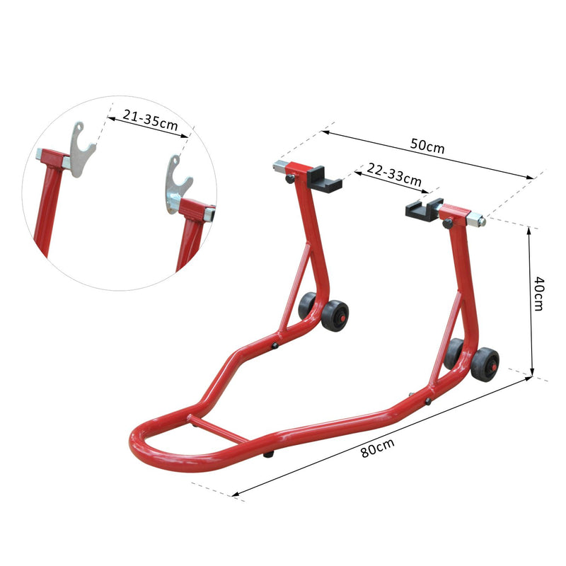 Cavalletto Supporto per Moto Posteriore con Doppio Tipo di Accessori in Acciaio Rosso -3