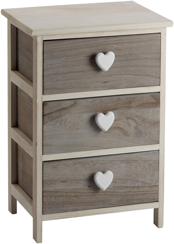 sconto Kommode mit 3 Schubladen 40x29x58 cm aus Holz mit grauem Herz