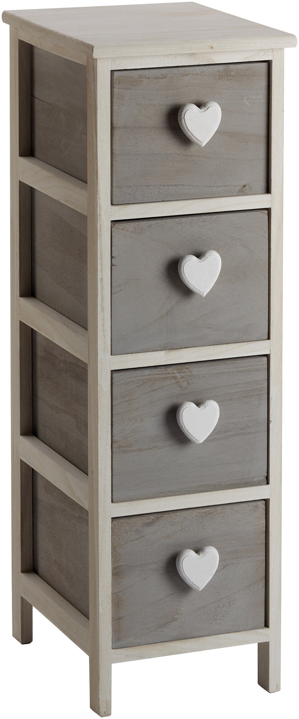 Kommode mit 4 Schubladen 26 x 32 x 81 cm aus Holz mit grauem Herz sconto