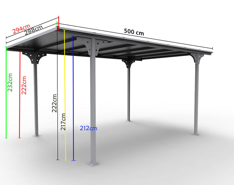 Box Auto da Esterno 3x4,8 m in Alluminio Copertura in Policarbonato 6mm-5