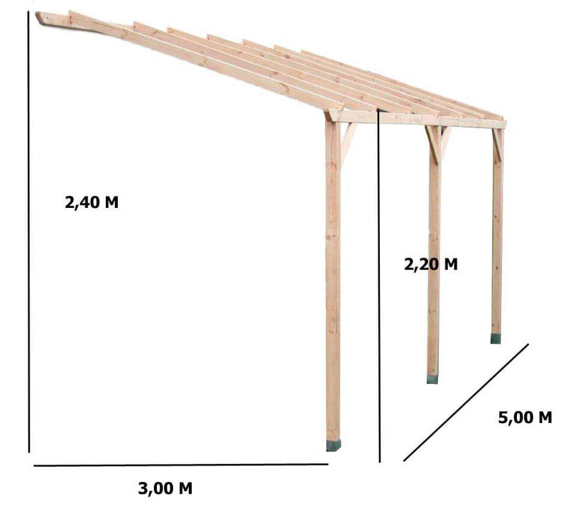 Pergola da Giardino Addossata 3x5x2,20-2,40 m in Legno Senza Copertura -4