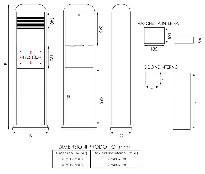 Posacenere a Colonna con Cestino 34,5x119,5x31 cm in Metallo Nero Opaco 14L per Interno Esterno-8