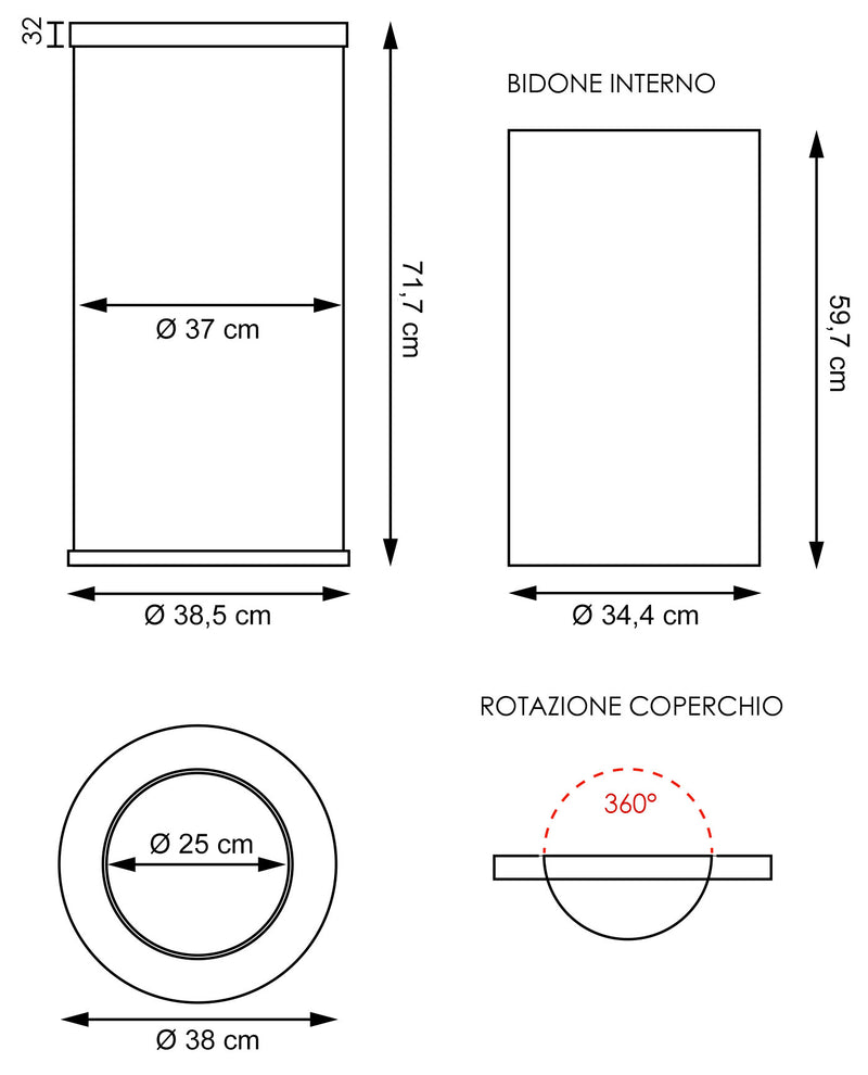 Cestino Gettacarte Ø38,5 cm in Metallo Nero Opaco 52L con Coperchio Girevole-8