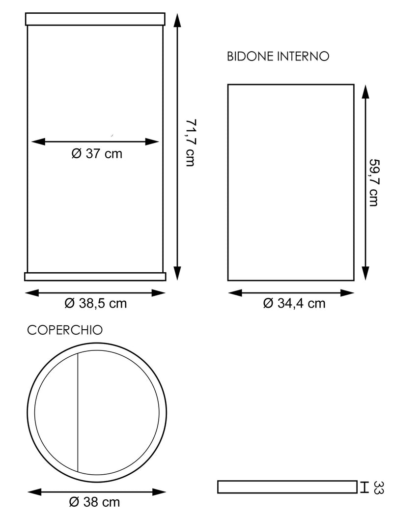 Cestino Gettacarte Posacenere Ø38,5 cm in Metallo Nero Opaco 52L per Interno Esterno-5