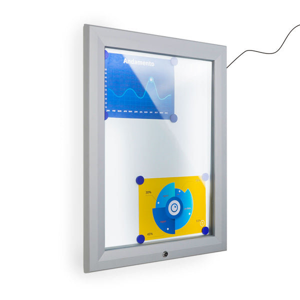 Bacheca da Esterno con Apertura a Ribalta 58,5x76x4,7 cm in Alluminio con Led Silver sconto