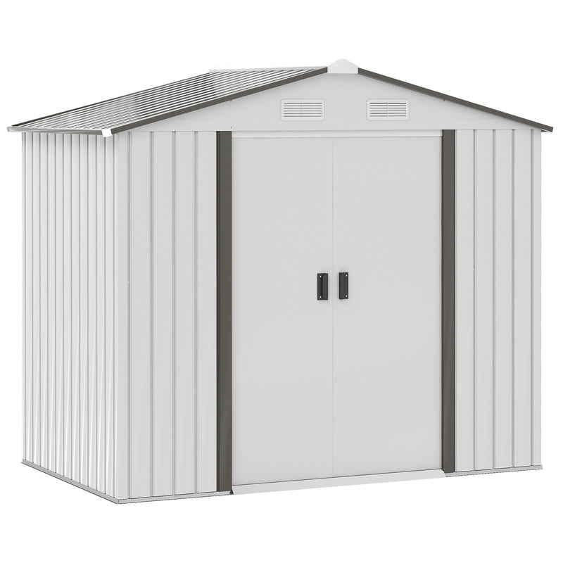 Casetta Box da Giardino Porta Utensili 213x130x185 cm con Porte Scorrevoli in Acciaio Bianco-1