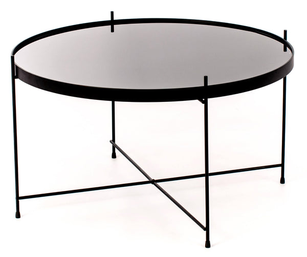 sconto Garten-Couchtisch Ø70x40 cm aus Metall mit schwarzer Glasplatte