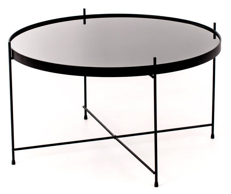 Tavolino da Giardino Ø70x40 cm in Metallo Top in Vetro Nero-1