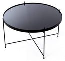 Tavolino da Giardino Ø70x40 cm in Metallo Top in Vetro Nero-3