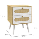 Set 2 Comodini 2 Cassetti 40x40x55 cm in Truciolato e MDF Rovere e Bianco-3