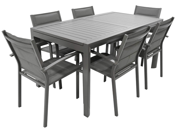 Set aus Tisch und 6 Gartenstühlen aus Aluminium und taupefarbenem Textilene sconto