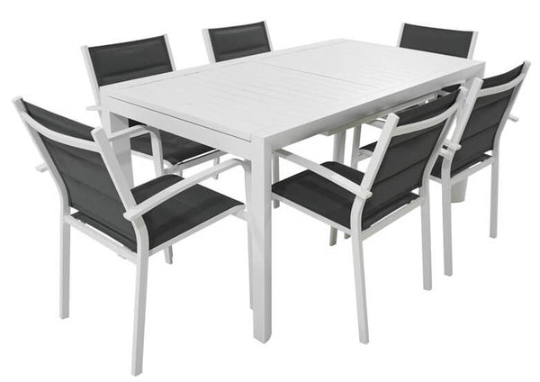 Set aus Tisch und 6 Gartenstühlen aus Aluminium und Textilene in Weiß und Anthrazitgrau acquista