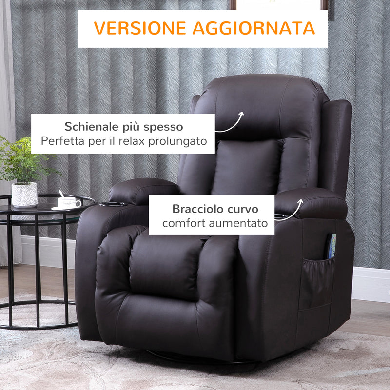 Poltrona Relax Massaggiante a 8 Punti 85x94x104 cm Reclinabile con Telecomando in Similpelle Marrone-4