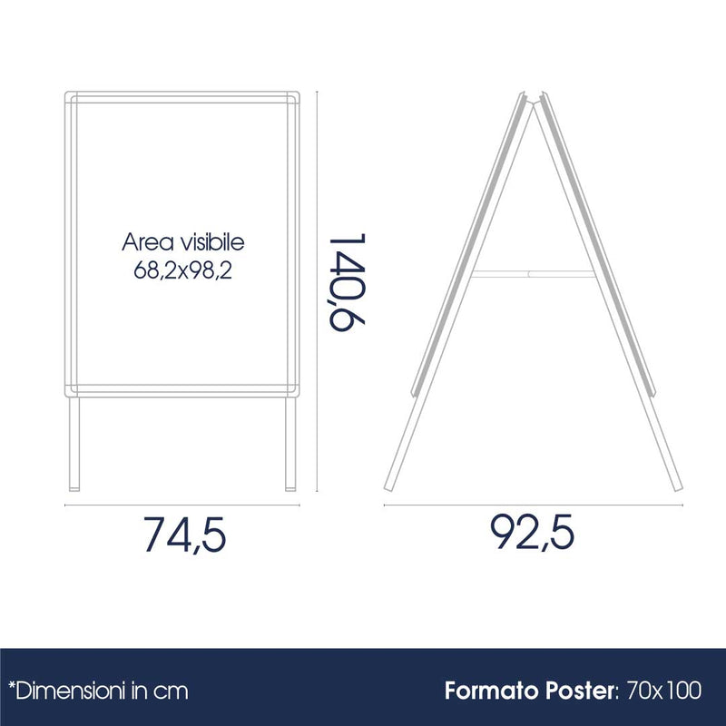 Espositore Pubblicitario Bifacciale a Cavalletto Pieghevole 54,3x90,5x84 cm in Alluminio da Esterno Antivento Silver-5