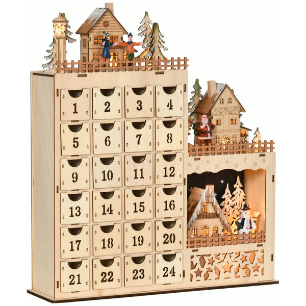 prezzo Weihnachts-Adventskalender 22 x 9 x 30 cm mit 12 LED-Leuchten aus orangefarbenem Sperrholz