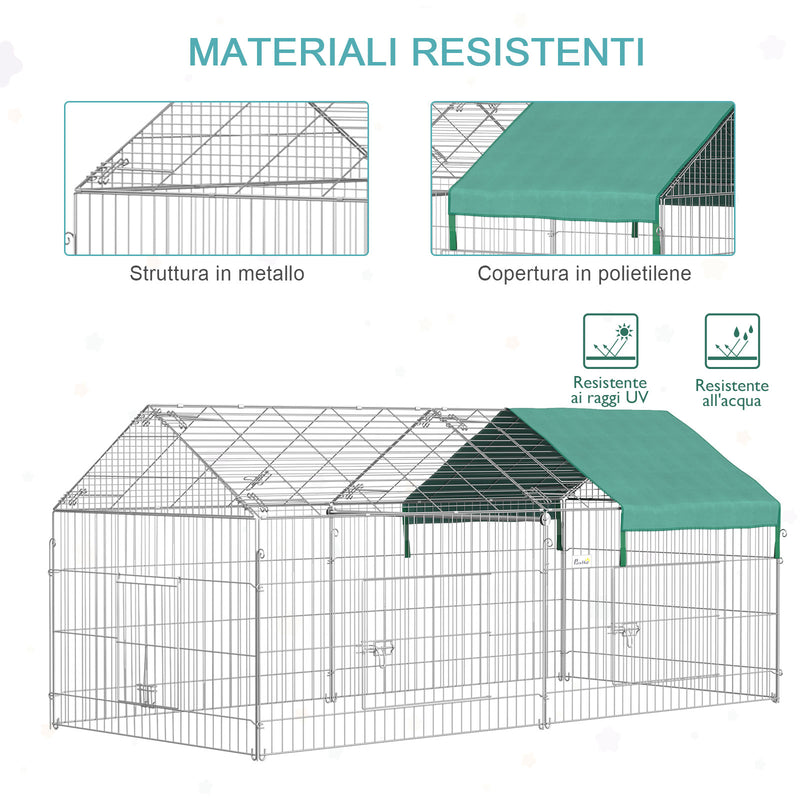 Recinto Recinzione per Animali Domestici 220x103x103 cm con Copertura in Acciaio-4