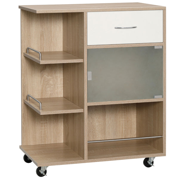 acquista Küchenwagen Lebensmittelhalter mit Schublade 65 x 39 x 80 cm Regale und Schrank aus Holz, Stahl und Glas