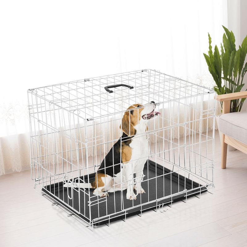 Gabbia per Cani Pieghevole in Metallo Doppia Apertura 91x61x67 cm -3