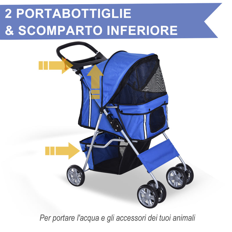 Passeggino per Cani Pieghevole 75x45x97 cm in Tessuto con Cestino e Portabicchieri Blu-5