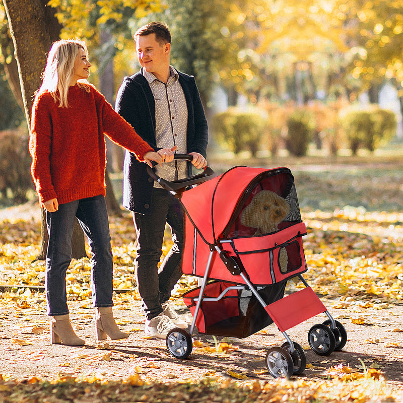 Passeggino per Cani Pieghevole Rosso 75x45x97 cm -2