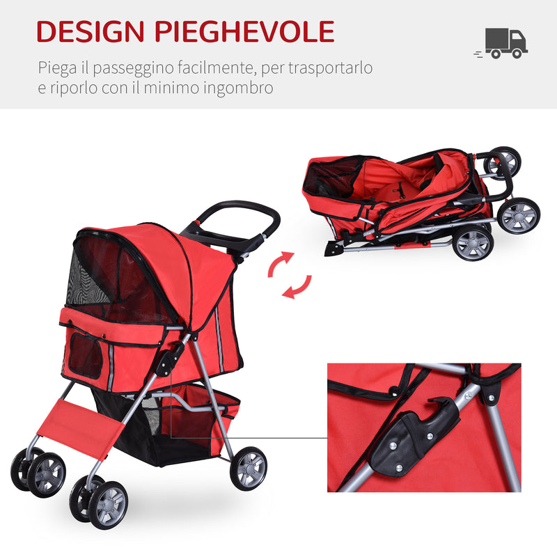 Passeggino per Cani Pieghevole Rosso 75x45x97 cm -5