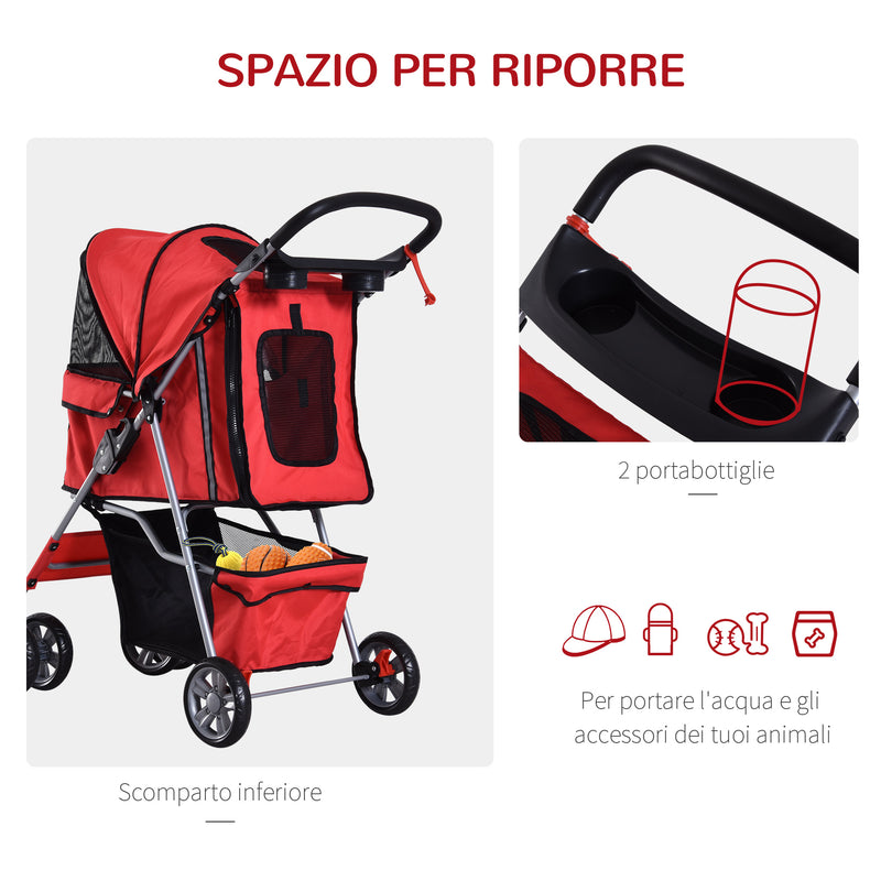 Passeggino per Cani Pieghevole Rosso 75x45x97 cm -6