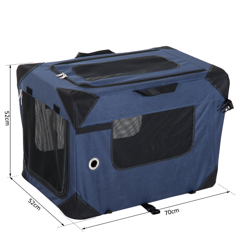 Trasportino per Cani e Gatti Pieghevole Blu nero 70x52x52 cm -3