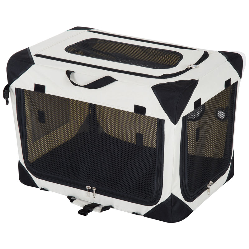 Trasportino Pieghevole per Cani e Gatti Crema nero 60x42x42 cm -1