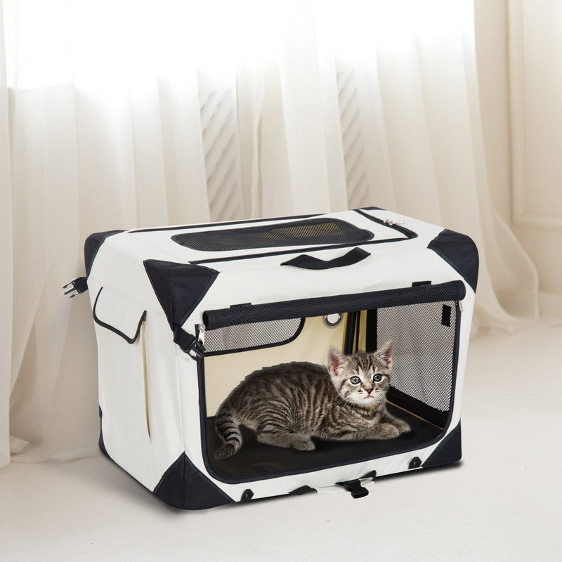 Trasportino Pieghevole per Cani e Gatti Crema nero 60x42x42 cm -2