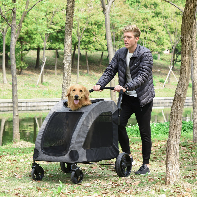 Passeggino per Cani Taglia Medio Grande 98x82x110 cm in Alluminio e Tessuto Oxford Grigio-2