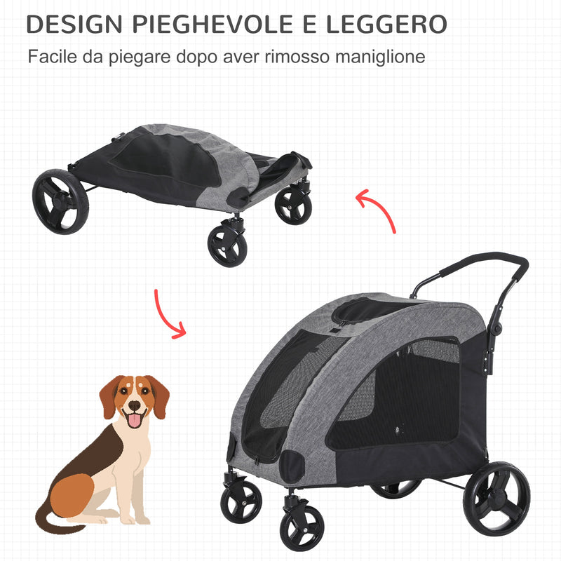 Passeggino per Cani Taglia Medio Grande 98x82x110 cm in Alluminio e Tessuto Oxford Grigio-5