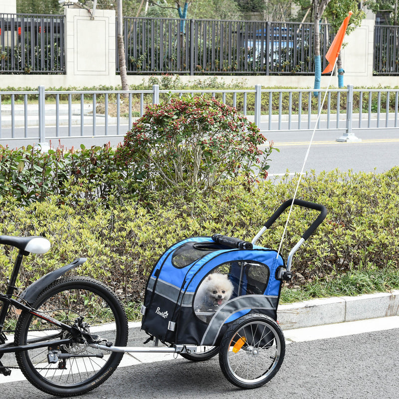 Carrellino Rimorchio per Cani da Bicicletta 130x58x94 cm in Metallo e Tessuto Oxford Blu-2