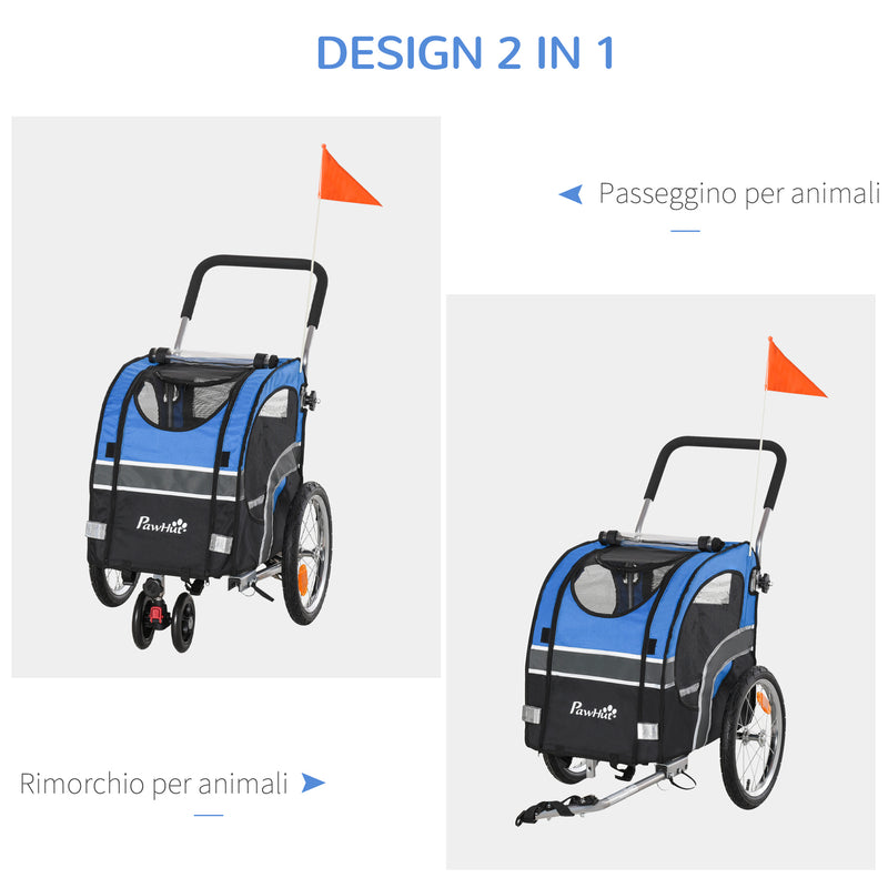 Carrellino Rimorchio per Cani da Bicicletta 130x58x94 cm in Metallo e Tessuto Oxford Blu-4