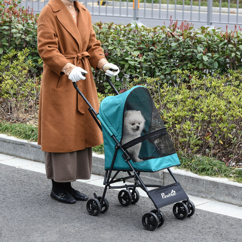 Passeggino per Cani Piccoli Pieghevole 65x42x94 cm in Acciaio e Tessuto Oxford Verde-2