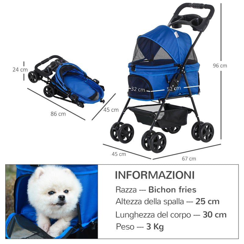 Passeggino per Cani 67x45x96 cm in Acciaio e Tessuto Oxford Blu-3