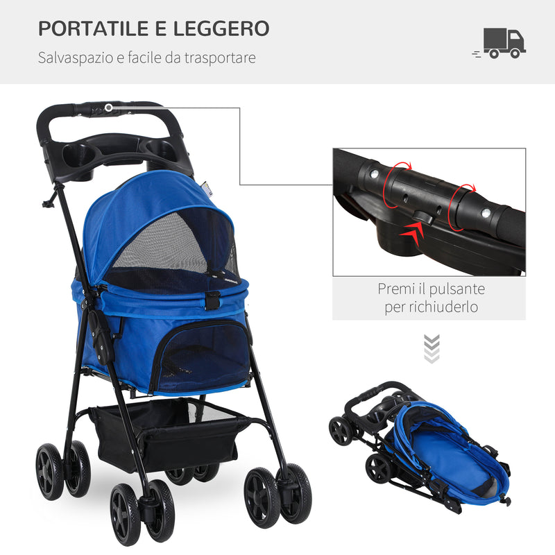 Passeggino per Cani 67x45x96 cm in Acciaio e Tessuto Oxford Blu-4