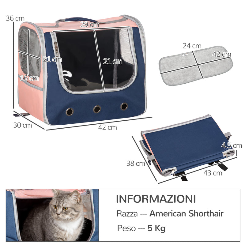 Borsa Trasportino 42x30x36 cm per Cani e Gatti 3 Entrate Rosa e Blu-3