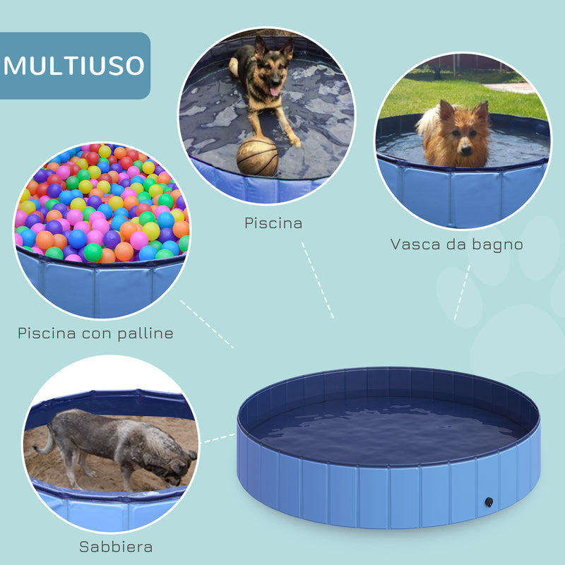 Piscina Pieghevole per Cani in PVC Azzurro Ø160x30h cm -4