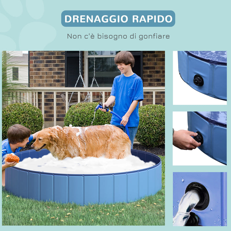 Piscina Pieghevole per Cani in PVC Azzurro Ø160x30h cm -6