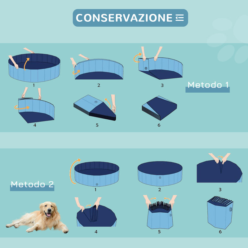 Piscina Pieghevole per Cani in PVC Azzurro Ø160x30h cm -7