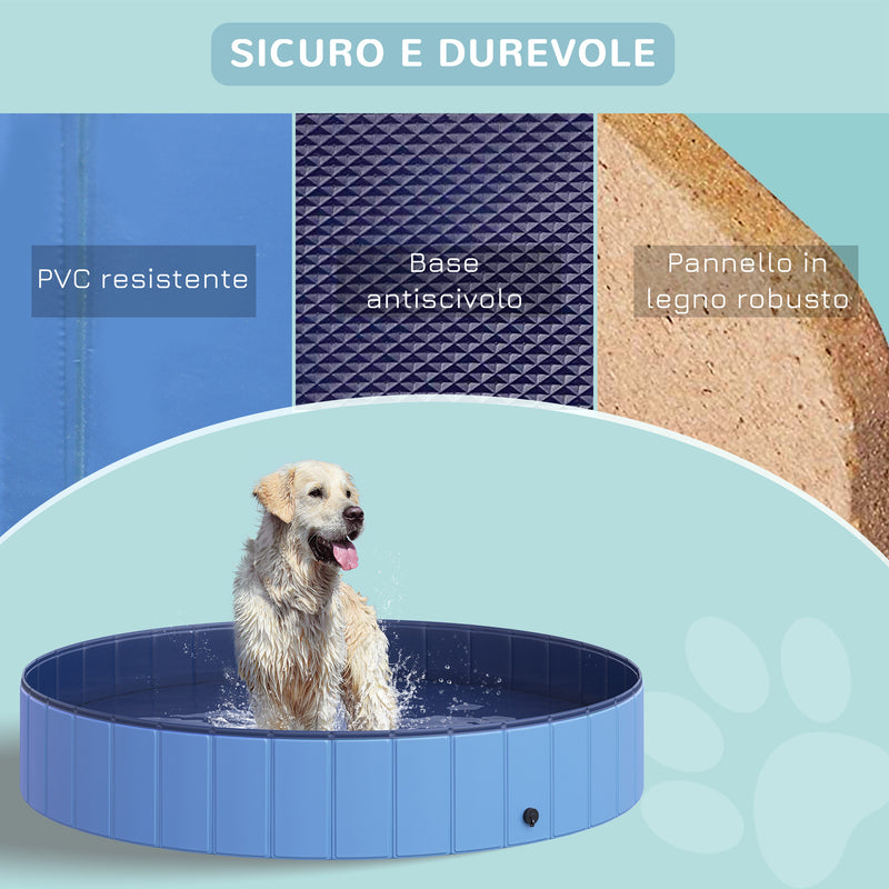 Piscina Pieghevole per Cani in PVC Azzurro Ø160x30h cm -8