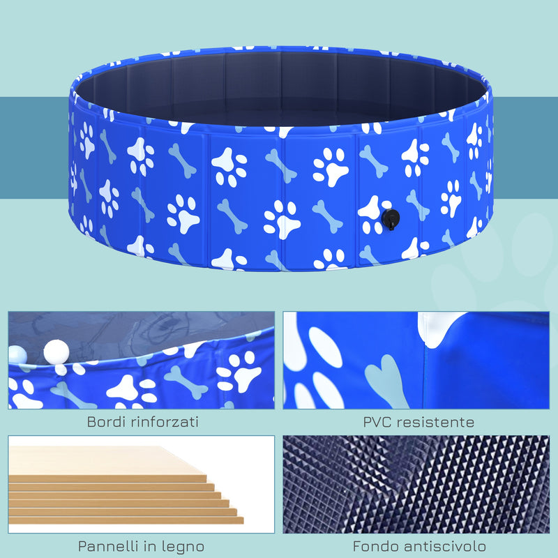 Piscina Rigida per Cani Taglia Piccola 35 Kg Ø100x30 cm in PVC e Truciolare Blu-6