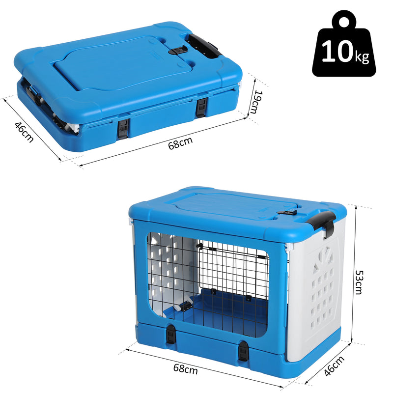 Gabbia Pieghevole per Animali Domestici in Plastica e Acciaio Blu 68x46x53 cm -3