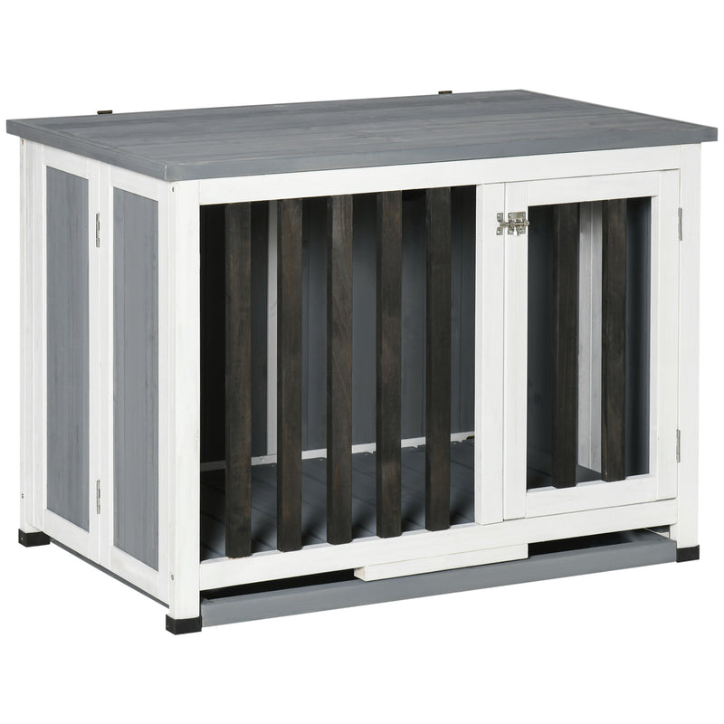 Gabbia Pieghevole per Cani Max 15 Kg 84,5x51,4x61 cm in Legno Bianco e Grigio-1