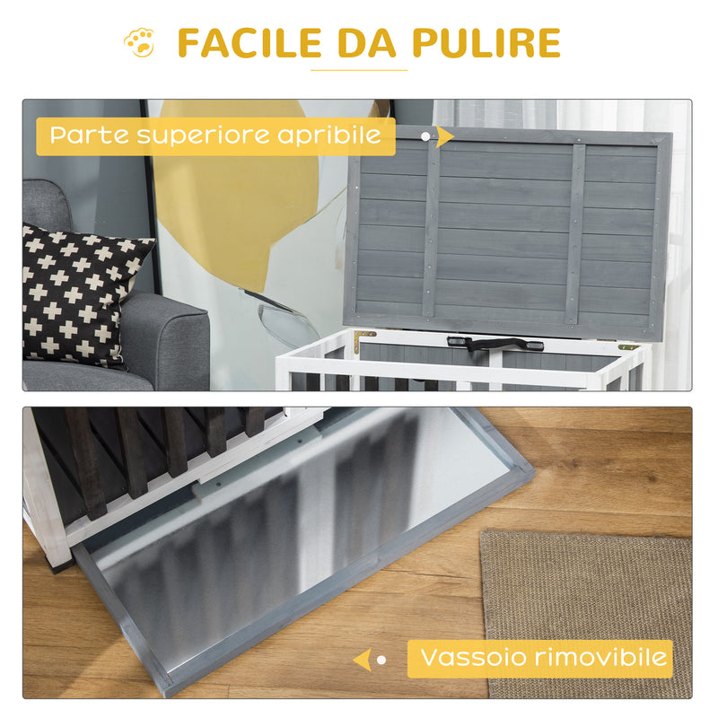 Gabbia Pieghevole per Cani Max 15 Kg 84,5x51,4x61 cm in Legno Bianco e Grigio-5